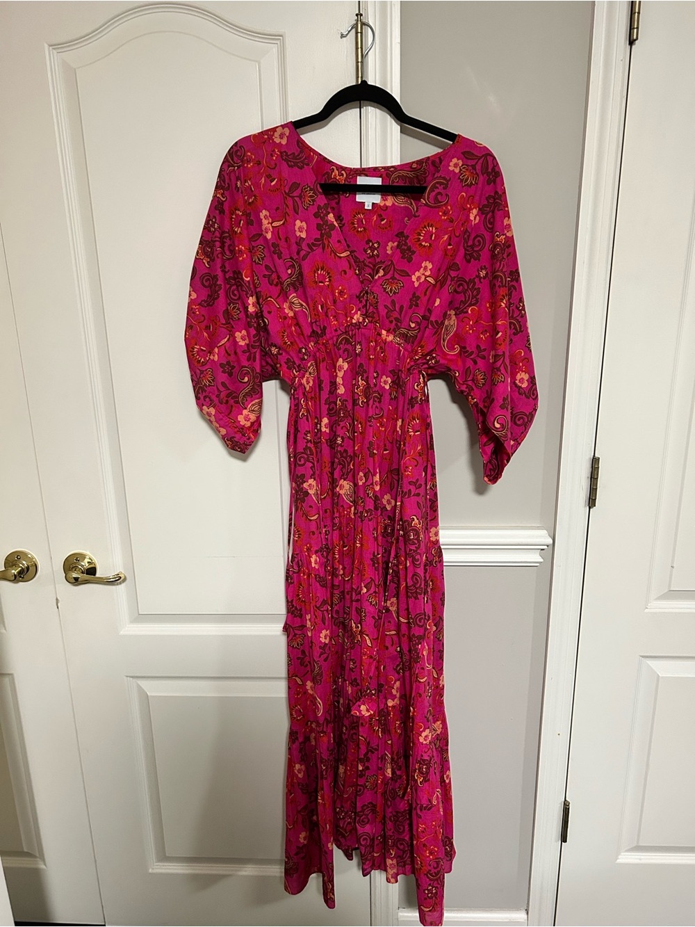 Misa Los Angeles Fuchsia Floral Maxi Dress with Orange Accents